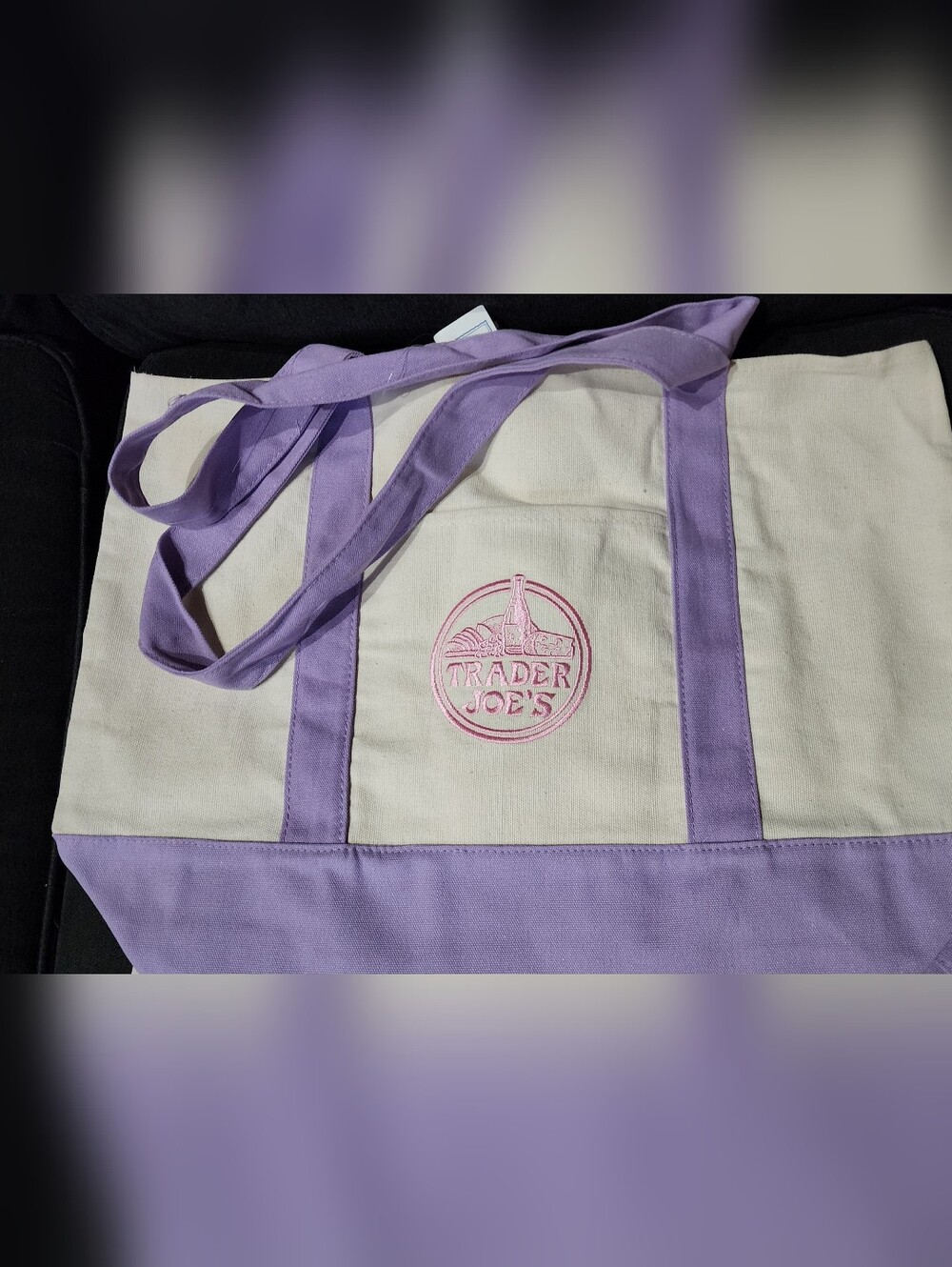 Trader Joe's Lavender Canvas Tote Bag with ZIPPER - Picture 2 of 6